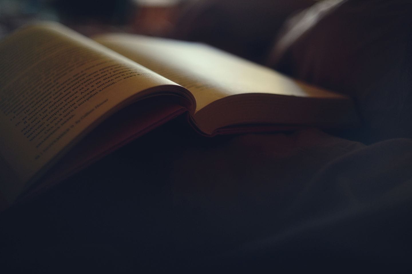 Open book in soft side light against a dark background